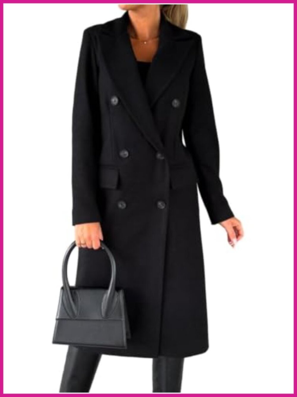 Wool Trench Coat Double Breasted Notch Lapel Long Womens
